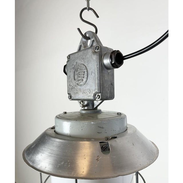 Industrial Aluminium Cage Light with Milk Glass from Elektrosvit, 1970s For Sale - Image 11 of 17