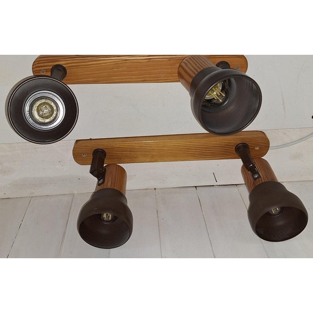 Vintage Spotlight Strips with Pine Wood and Brown Metal Reflector from Hustadt-Leuchten, 1980s, Set of 2 For Sale - Image 6 of 9
