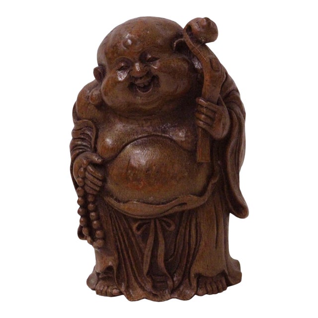 Chinese Bamboo Carved Happy Buddha RuYi Figure Display For Sale