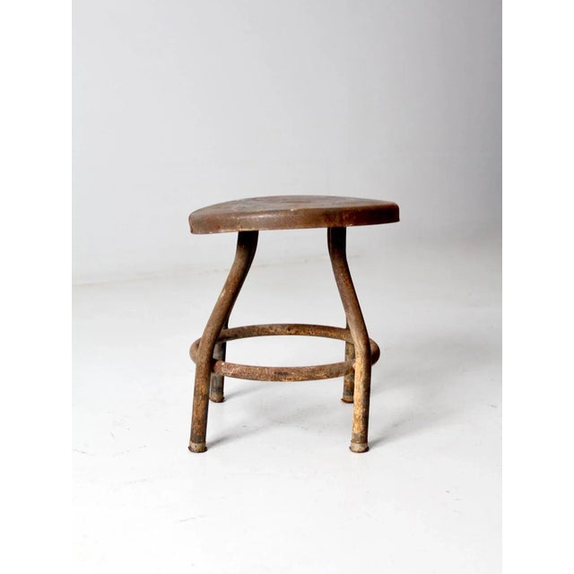Rustic Vintage Industrial Metal Stool For Sale - Image 3 of 9