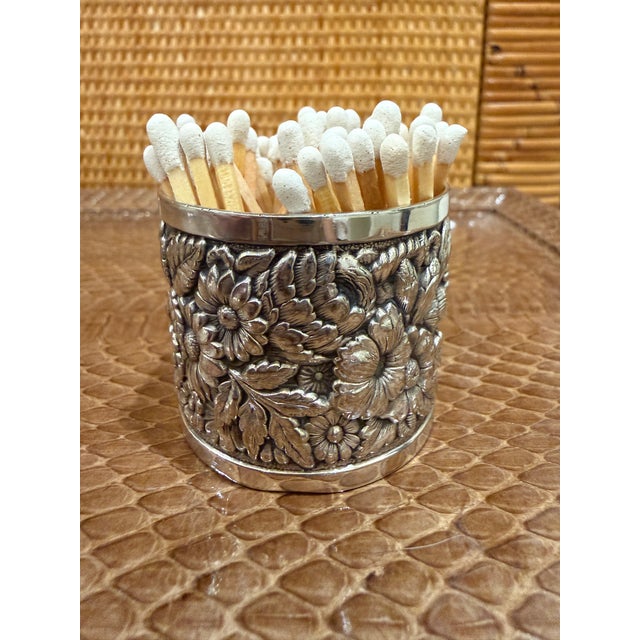 Silver Tiffany & Co 19th C Silver Repousse Match Holder For Sale - Image 8 of 9