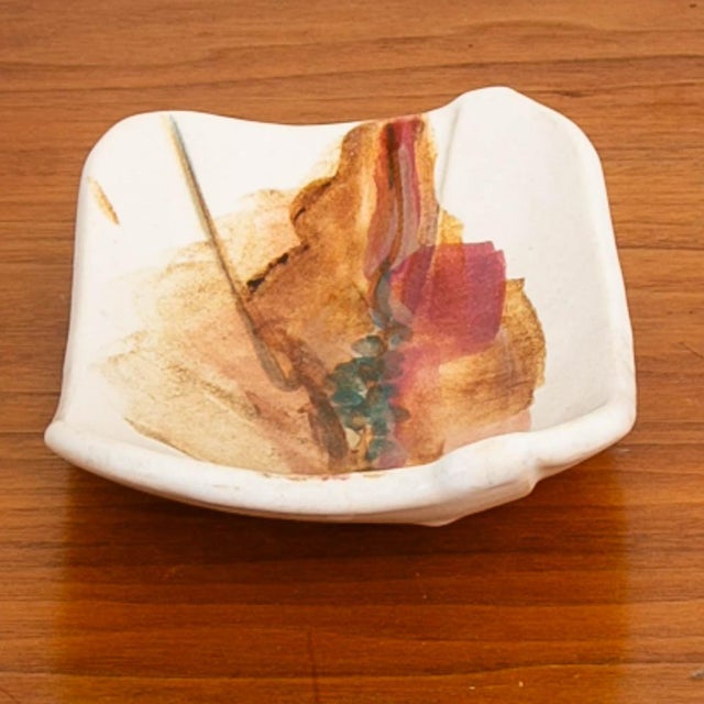 Brown Mid 20th Century Modern Art Pottery Ashtray Earthenware Ceramic Multi Colored Glaze MCM For Sale - Image 8 of 12