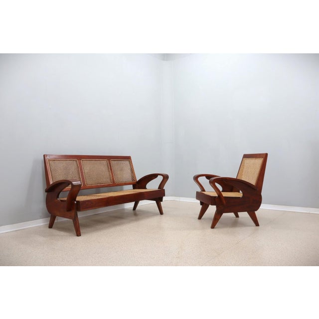 Mid-Century Modern Three-Seater Bench and Armchair in Teak, 1950s, Set of 2 For Sale - Image 17 of 17