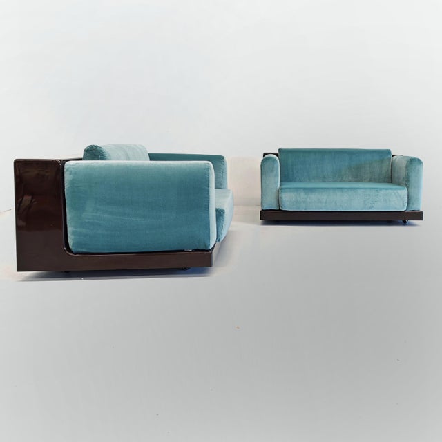 Modern Vintage Light Blue Velvet Gradual Chairs by Cini Boeri for Gavina, 1970s, Set of 2 For Sale - Image 3 of 18