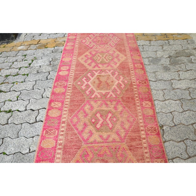 Tribal Vintage Faded Wool Runner For Sale - Image 3 of 11