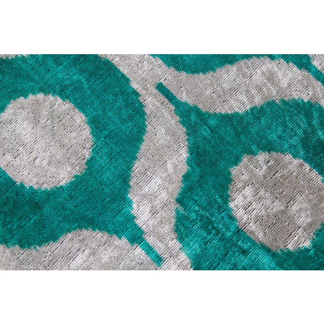 Handmade Velvet Throw Pillow - 16x16 Inches, Naturally Vegetable-Dyed, Premium Down Feather Insert - Teal and Beige Geometric Circle Design For Sale - Image 4 of 5