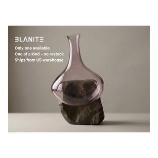 Sculptural Glass Decanter Vase With Natural Gobi Desert Stone – Collector's Statement Piece For Sale