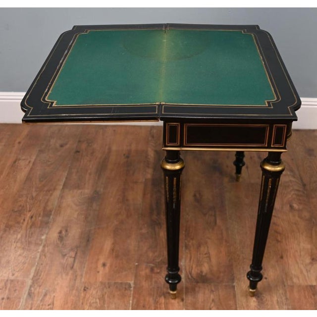 Napoleon III Card Table in Ebonised Marquetry, 1880 For Sale - Image 4 of 5