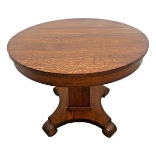 Round Pedestal Expanding Dining Table Antique Arts & Crafts Quarter-Sawn Oak For Sale