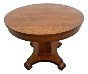 Round Pedestal Expanding Dining Table Antique Arts & Crafts Quarter-Sawn Oak