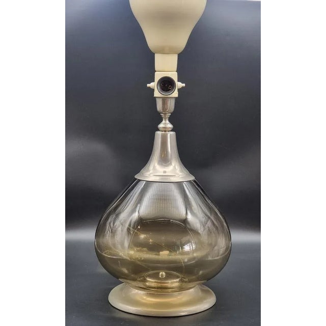 Large Table Lamp in Smoked Glass and Silvered Metal, 1970 For Sale - Image 4 of 11
