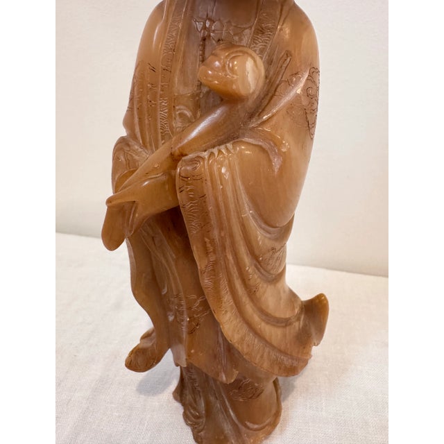 Tan Vintage Hand-Carved Soapstone Guanyin Statue For Sale - Image 8 of 10