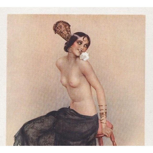 Art Deco 1928 Original French Semi-Nude Lithograph For Sale - Image 3 of 4