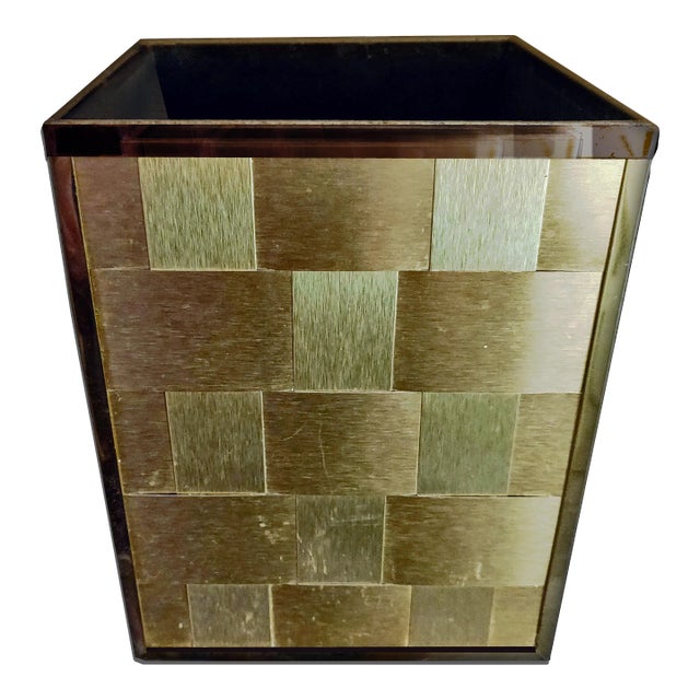 1970s Vintage Stylebuilt Accessories Ltd Hollywood Regency Style Woven Brass Wastebasket For Sale