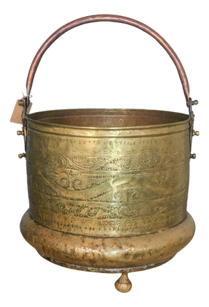 Large Antique Cauldron in Brass and Chiseled Copper, 1800s