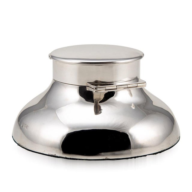 20th Century Edwardian Solid Silver & Glass Inkwell With Clock, Chester, 1900s For Sale - Image 5 of 8