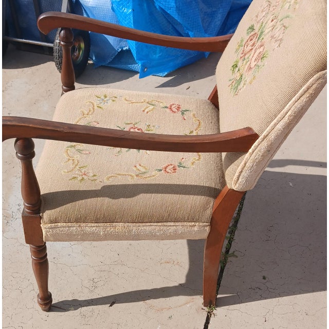 Antique Victorian Needlepoint Armchair Floral Tapestry Accent Chair For Sale - Image 4 of 16