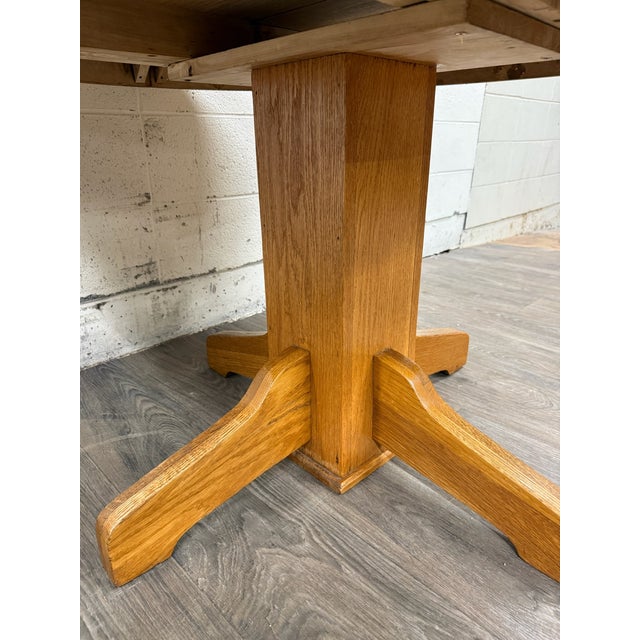 Vintage Solid Oak Round Pedestal Dining Table For Sale - Image 11 of 11