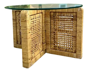 Boho Petite Side Table or Coffee Table | Interlocking Rattan Block Base With Glass Top