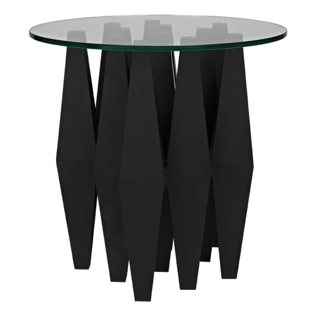 NOIR Soldier Side Table, Black Iron with Glass Top For Sale