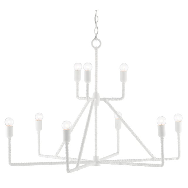 The Trilling Chandelier is made of wrought iron that has been wrapped in rattan in a gesso white finish. The simplicity of...