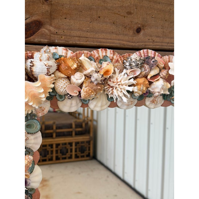 Custom Coastal Seashell Wall Mirror With Coral & Mixed Shell Mosaic Frame For Sale - Image 9 of 12