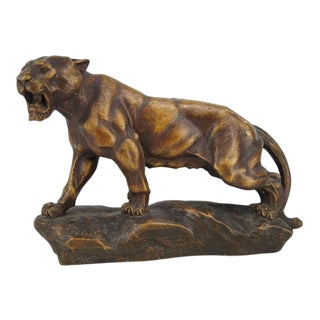 Early 20th Century "Lioness Listening" Ceramic Sculpture In the Style of Thomas Francois Cartier For Sale