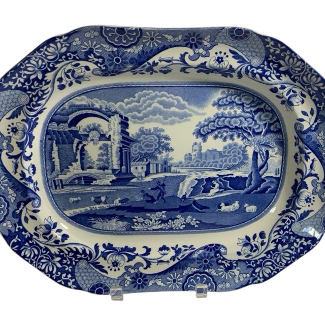 Vintage Authentic Spode Blue Italian 14" Large Serving Platter Scalloped For Sale - Image 9 of 9