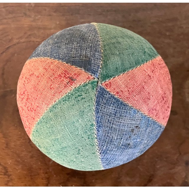 Textile Antique 19th Century American Folk Art Victorian Child's Toy Oil Cloth Harlequin Ball For Sale - Image 7 of 15