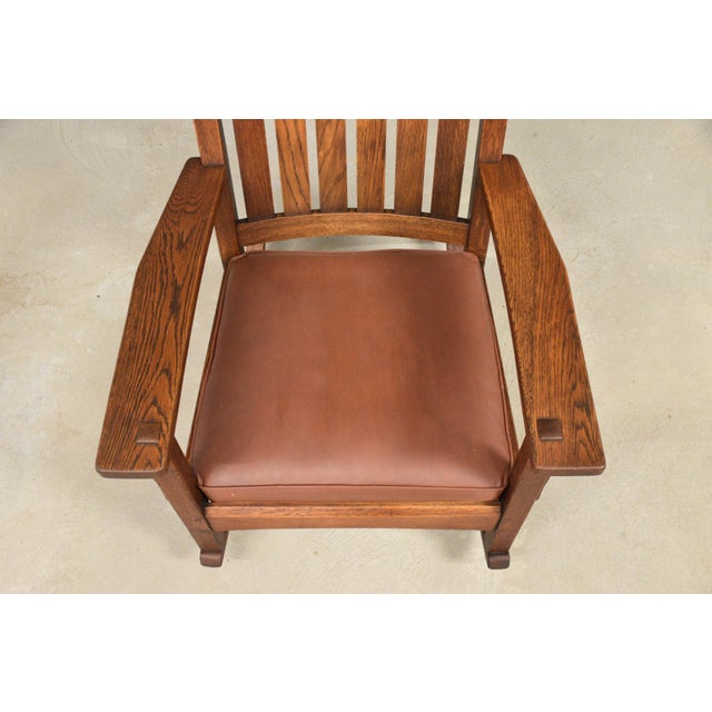 Brown 1910s L&jg Stickley Rocking Chair Mission Arts and Crafts For Sale - Image 8 of 11