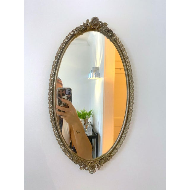 Metal Vintage Victorian Brass and Filigree Mirror For Sale - Image 7 of 7