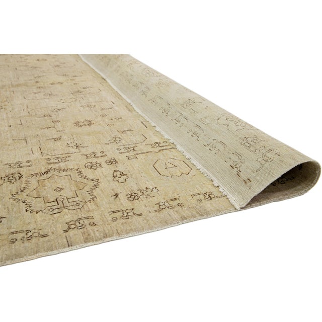 Indian Modern Indian Wool Rug Handmade in Neutral Tones With Allover Pattern For Sale - Image 3 of 9