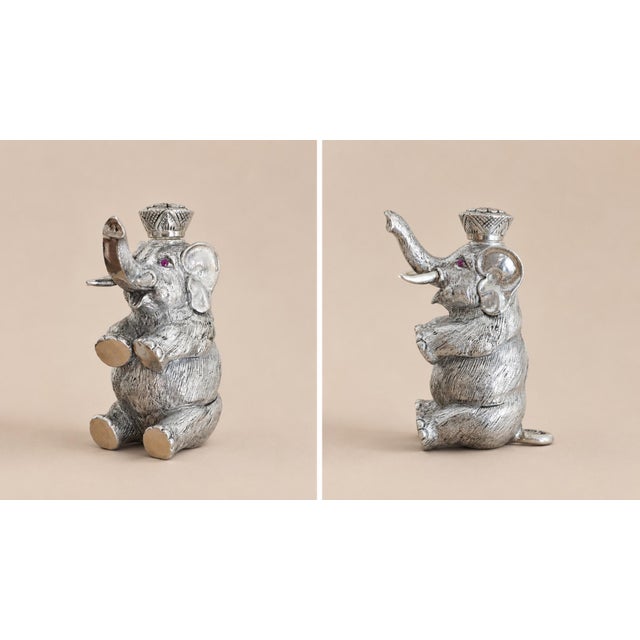 Late 19th Century Antique Silver Elephant Figurine With Ruby Eyes Silver Perfume Bottle For Sale - Image 5 of 9