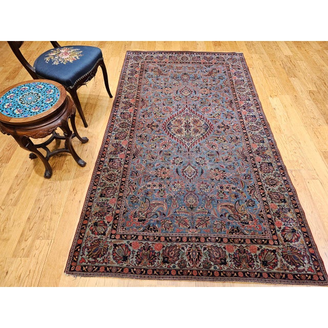 Vintage Persian Kashan Rug, Hand-Knotted Wool, Floral Pattern, Aqua-Blue & Teal-Green, 5x8 For Sale In Chicago - Image 6 of 16