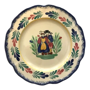 French Hand-Painted Faience Quimper Design Plate by Pornic, Brittany
