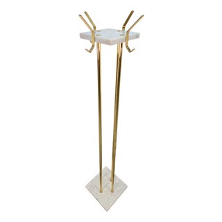 Italian Carrara Marble and Brass Freestanding Coat Rack, 1960s For Sale