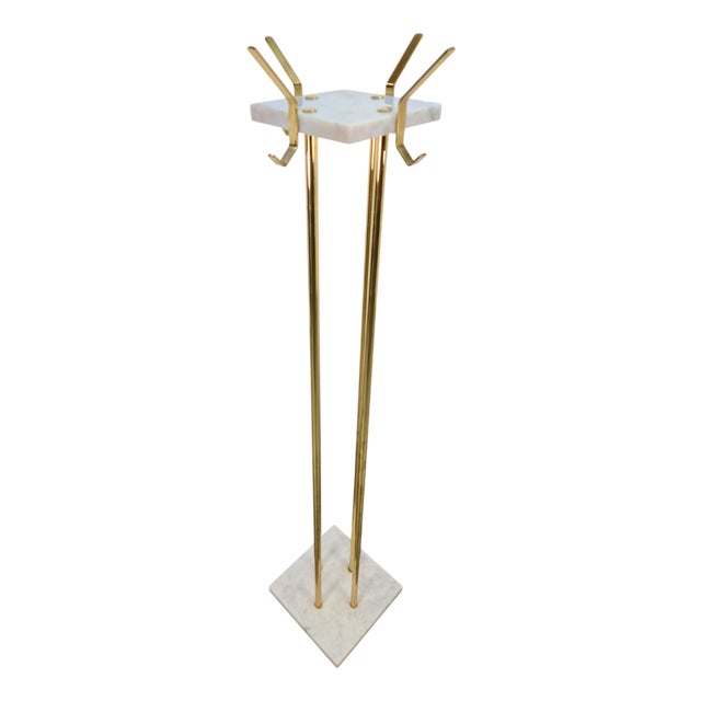 Italian Carrara Marble and Brass Freestanding Coat Rack, 1960s For Sale