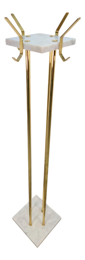 Italian Carrara Marble and Brass Freestanding Coat Rack, 1960s