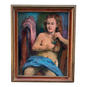 Vintage Framed Acrylic Painting of Nude, Signed Hal Frater
