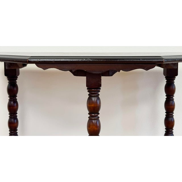 Brown Vintage Bobbin Leg Demilune Table For Sale - Image 8 of 9