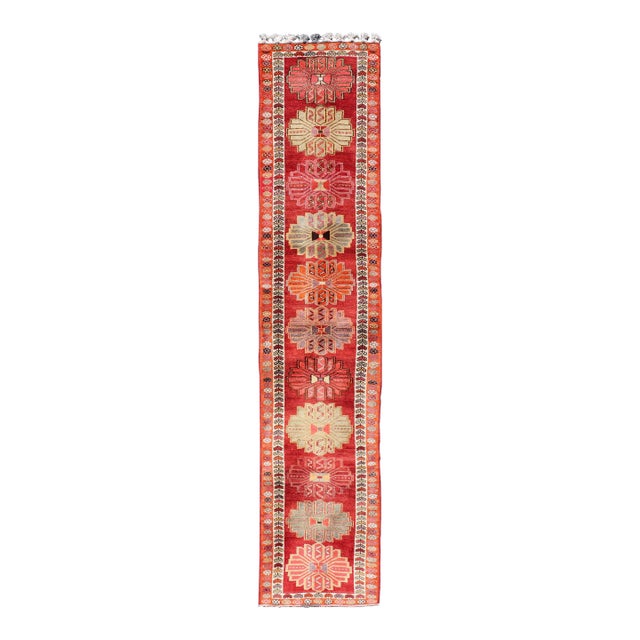 Vintage Turkish Oushak Runner With Bright and Colorful Large Medallion Design 2'11 X 15'0 For Sale