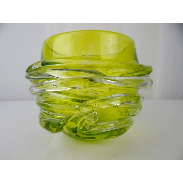 Modern Modern Chartreuse Art Glass Bowl by Merilee Moore For Sale - Image 3 of 10