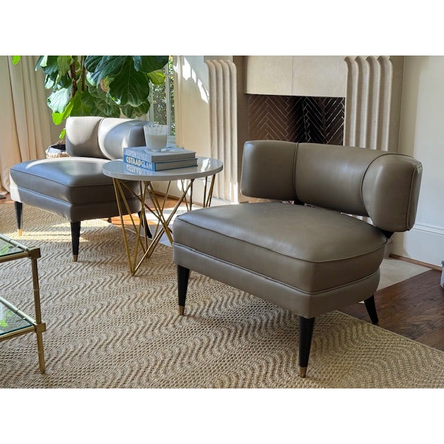Arteriors Laurent Mid Century Morel Grey Leather Black Wood Occasional Chairs For Sale - Image 9 of 11