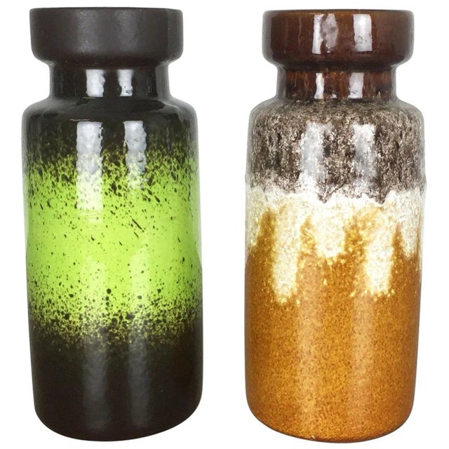 Vintage German Pottery Fat Lava Vases from Scheurich, 1970s, Set of 2 For Sale - Image 12 of 12