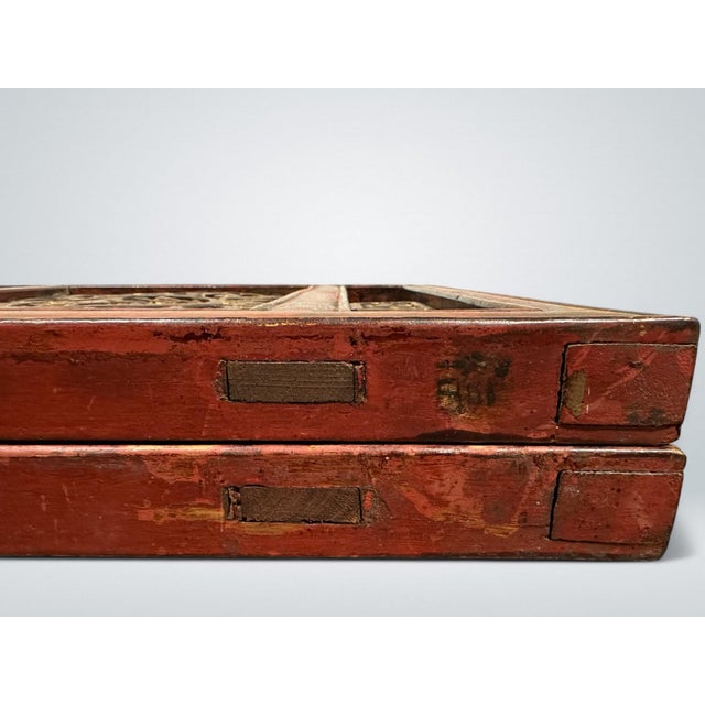 Pair of Gilded Chinese Carved Window Panels / Table Screens, 19th Century For Sale - Image 10 of 11