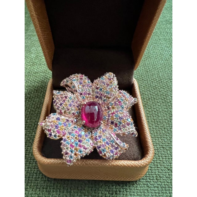 Bochic "Orient" Natural Ruby & Natural Multi Gem Ring Set In 18K Gold & Silver For Sale - Image 9 of 18