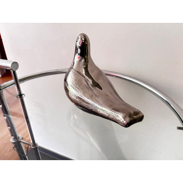 1970s Vintage Chrome-Silver Glazed Ceramic Pigeon by Aldo Londi for Bitossi, Italy, 1970 For Sale - Image 5 of 8