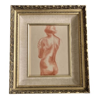 1940’s Original Abstract Sepia Female Nude Drawing Ornate Vintage Frame For Sale