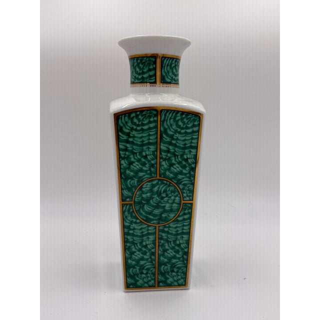 Hollywood Regency Vintage Porcelain George Briard Faux Malachite Vase For Sale - Image 3 of 6