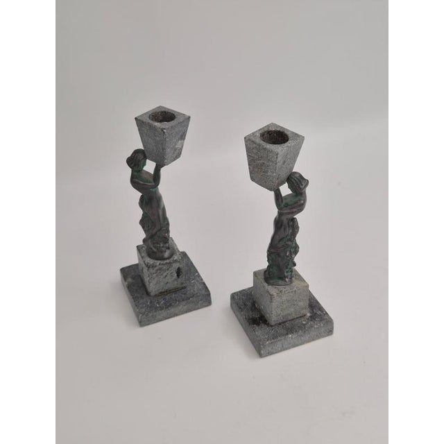 Art Deco Candleholders in Bronze and Soapstone, Finland, 1930s, Set of 2 For Sale - Image 4 of 10